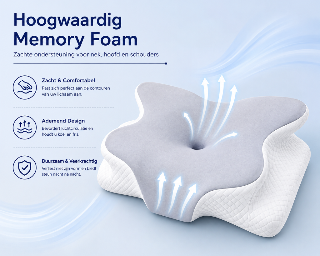 Mozy Ergonomisch Neksteun Kussen – Memory Foam & Verkoelend Comfort