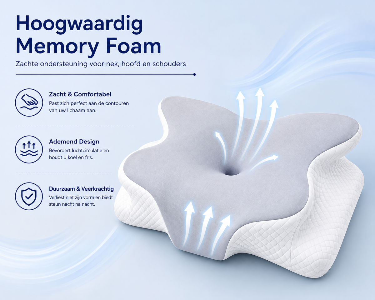 Mozy Ergonomisch Neksteun Kussen – Memory Foam & Verkoelend Comfort